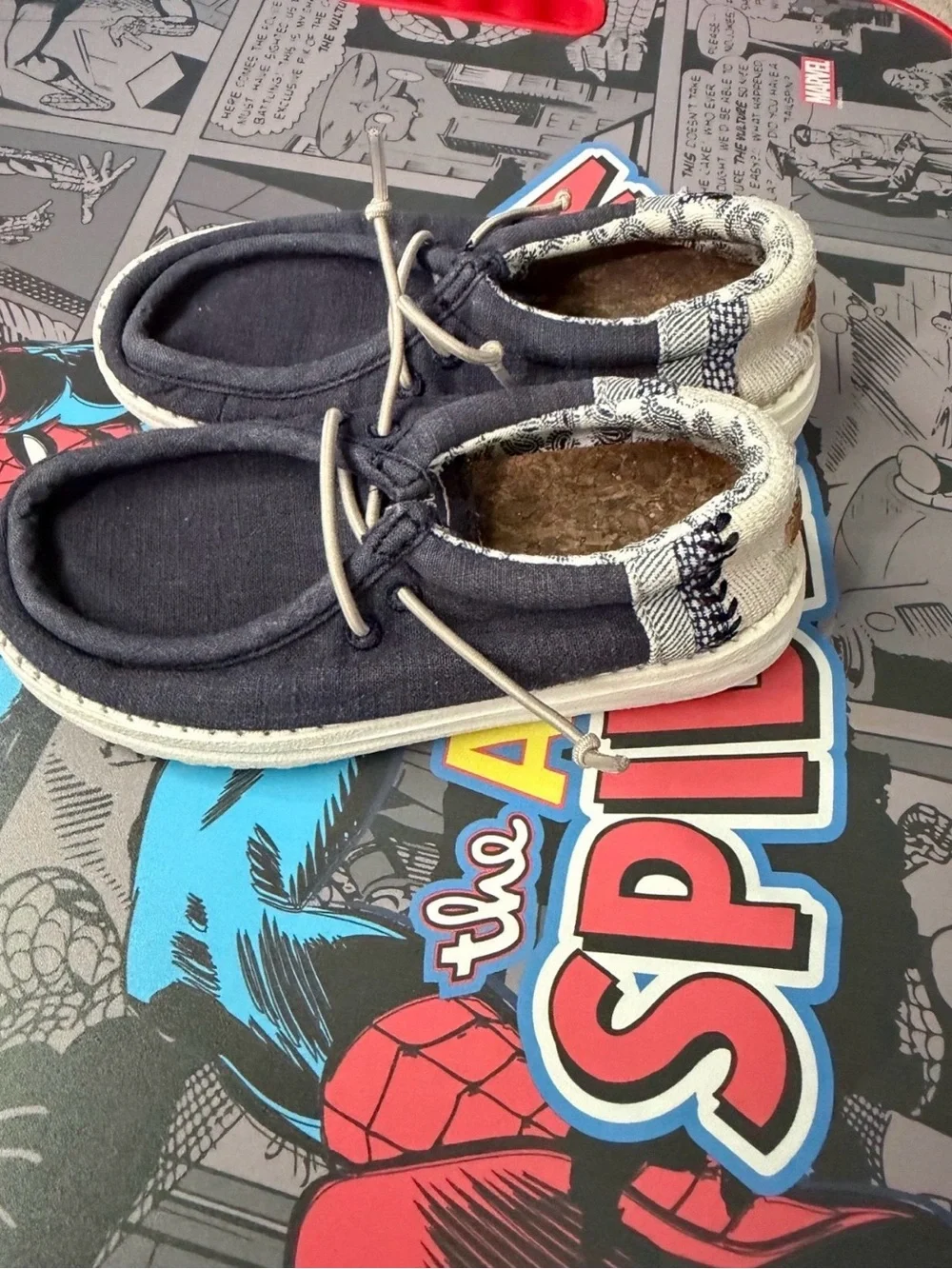 Hey Dude Navy Blue Canvas Slip-Ons with White Laces size 9